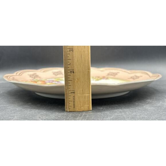 Antique German Porcelain Bowl Grapes Gold Trim Pink Rim Scalloped 12" - Picture 11 of 11